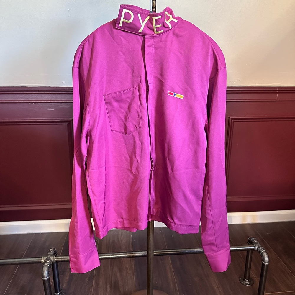 PYER MOSS x REEBOK logo turtleneck magenta snap shirt jacket